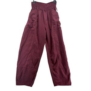 Anthropologie Wine Smocked Waist Barrel Pants Burgundy Relaxed Tall XS NEW